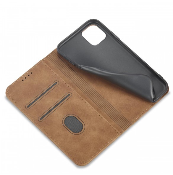 Magnet Fancy Fodral för iPhone 12 täckkort plånbok kortställ brunt