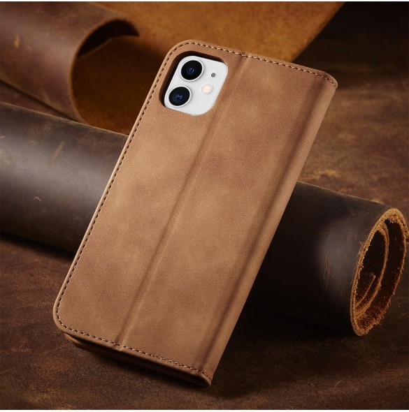 Magnet Fancy Fodral för iPhone 12 täckkort plånbok kortställ brunt