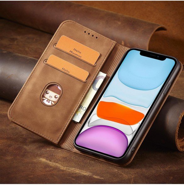 Magnet Fancy Fodral för iPhone 12 täckkort plånbok kortställ brunt