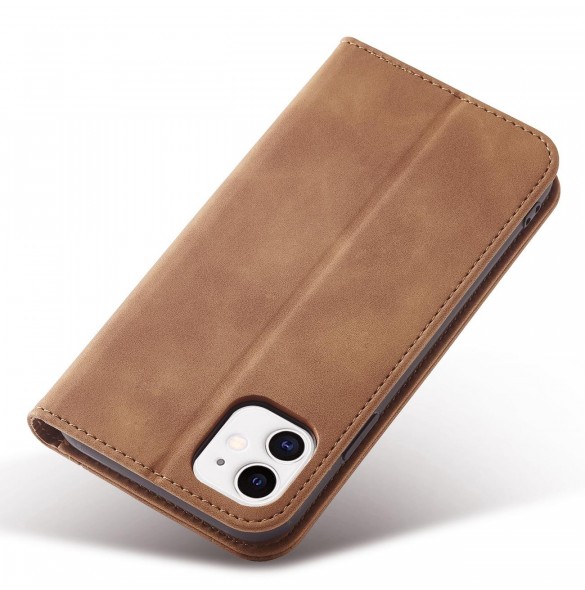 Magnet Fancy Fodral för iPhone 12 täckkort plånbok kortställ brunt