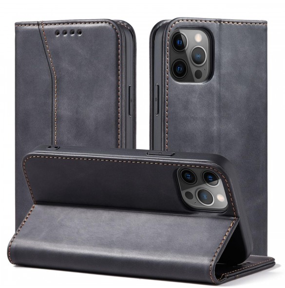 Magnet Fancy Case Fodral för iPhone 12 Pro Pouch Card Plånbok Kortställ Svart