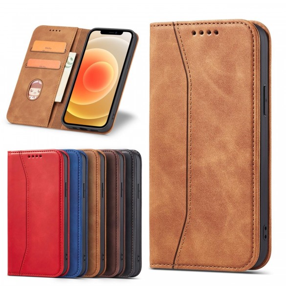 Magnet Fancy Case Fodral för iPhone 12 Pro Pouch Card Plånbok Kortställ Brun
