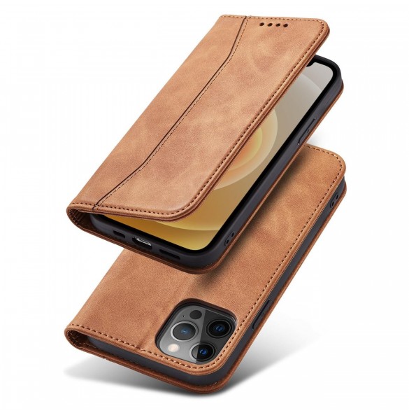 Magnet Fancy Case Fodral för iPhone 12 Pro Pouch Card Plånbok Kortställ Brun