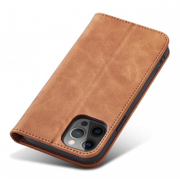 Magnet Fancy Case Fodral för iPhone 12 Pro Pouch Card Plånbok Kortställ Brun
