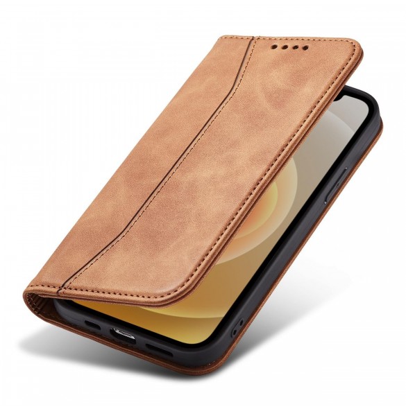 Magnet Fancy Case Fodral för iPhone 12 Pro Pouch Card Plånbok Kortställ Brun