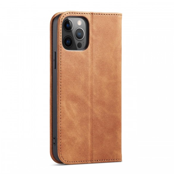 Magnet Fancy Case Fodral för iPhone 12 Pro Pouch Card Plånbok Kortställ Brun