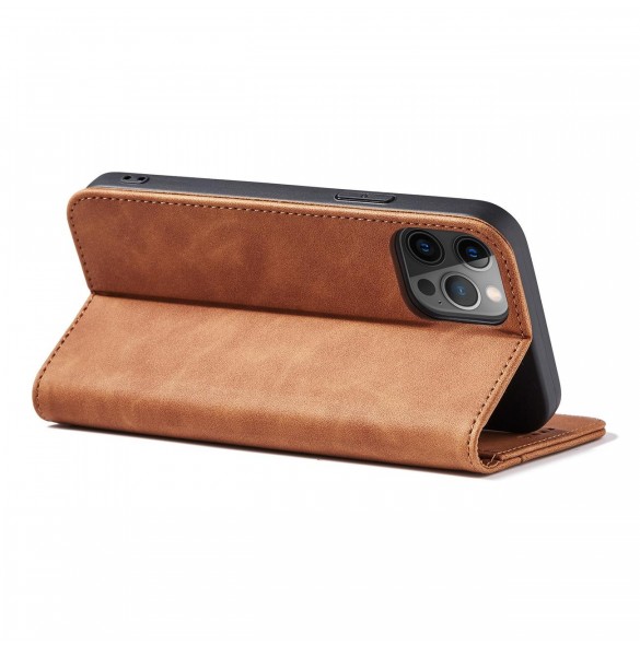 Magnet Fancy Case Fodral för iPhone 12 Pro Pouch Card Plånbok Kortställ Brun