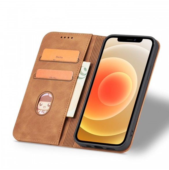 Magnet Fancy Case Fodral för iPhone 12 Pro Pouch Card Plånbok Kortställ Brun