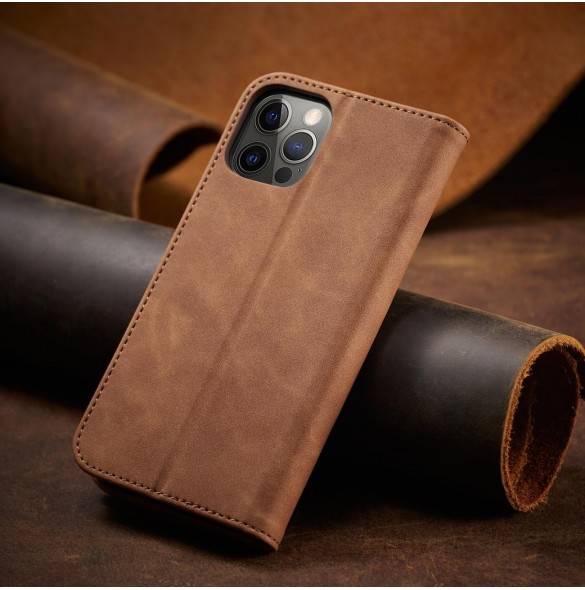 Magnet Fancy Case Fodral för iPhone 12 Pro Pouch Card Plånbok Kortställ Brun
