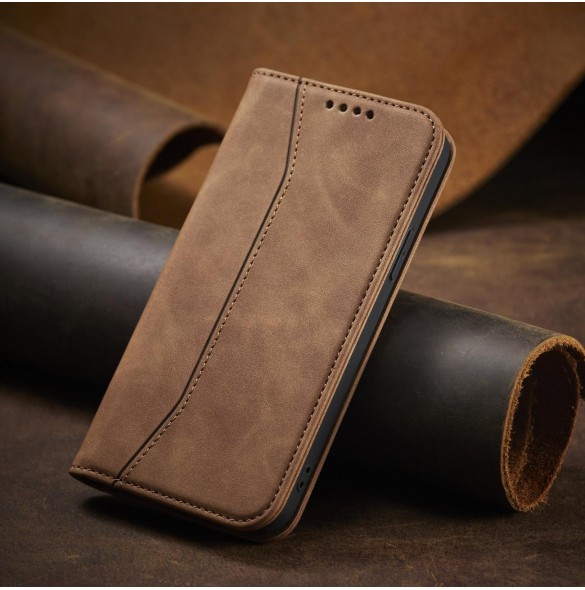 Magnet Fancy Case Fodral för iPhone 12 Pro Pouch Card Plånbok Kortställ Brun