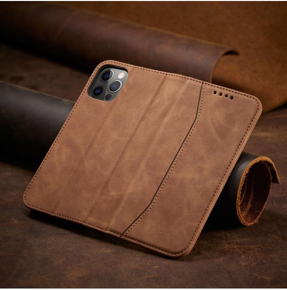 Magnet Fancy Case Fodral för iPhone 12 Pro Pouch Card Plånbok Kortställ Brun