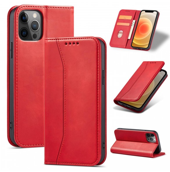 Magnet Fancy Case Fodral för iPhone 12 Pro Pouch Plånbok Korthållare Röd