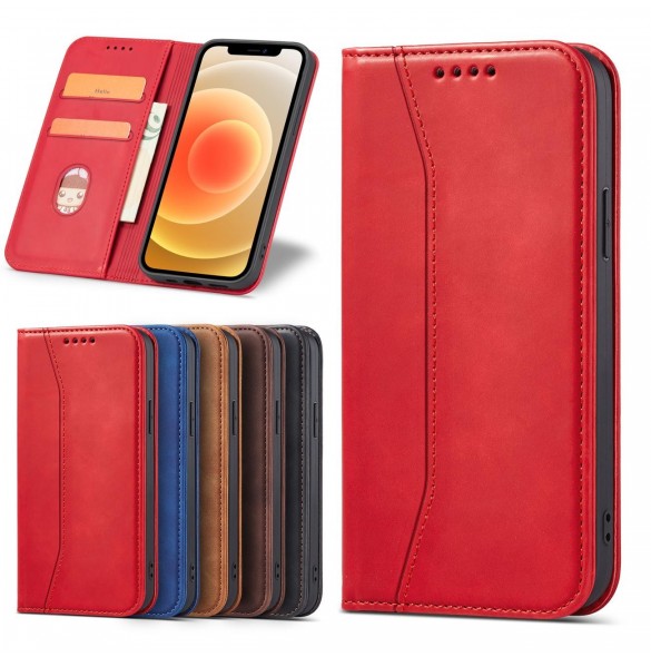 Magnet Fancy Case Fodral för iPhone 12 Pro Pouch Plånbok Korthållare Röd