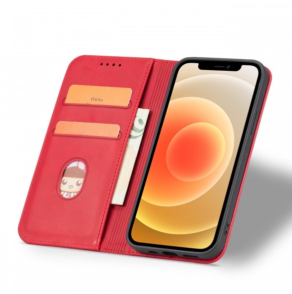 Magnet Fancy Case Fodral för iPhone 12 Pro Pouch Plånbok Korthållare Röd