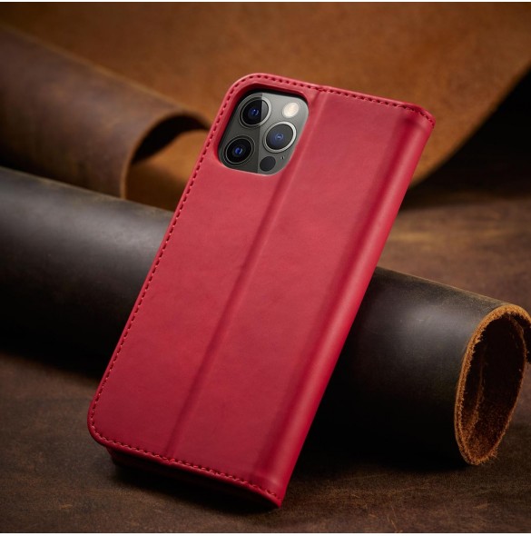Magnet Fancy Case Fodral för iPhone 12 Pro Pouch Plånbok Korthållare Röd