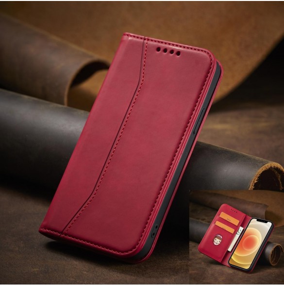 Magnet Fancy Case Fodral för iPhone 12 Pro Pouch Plånbok Korthållare Röd