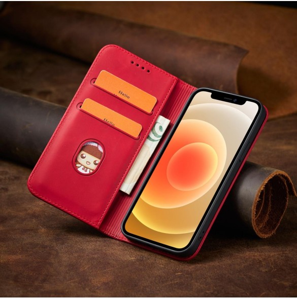 Magnet Fancy Case Fodral för iPhone 12 Pro Pouch Plånbok Korthållare Röd