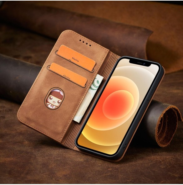 Magnet Fancy Case Fodral för iPhone 12 Pro Max Pouch Plånbok Korthållare Brun