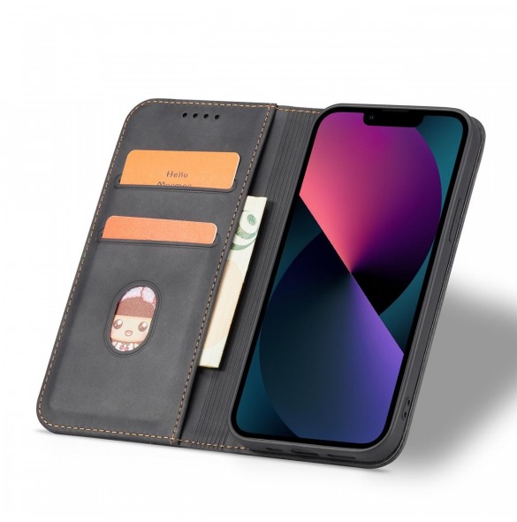 Magnet Fancy Fodral för iPhone 13 Pouch Card Plånbok Kortställ Svart