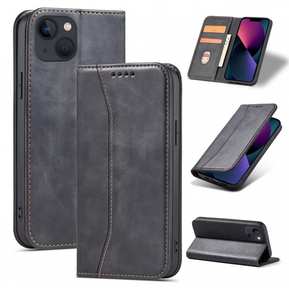Magnet Fancy Fodral för iPhone 13 Pouch Card Plånbok Kortställ Svart