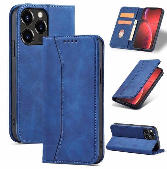 Magnet Fancy Case Fodral för iPhone 13 Pro Pouch Card Plånbok Kortställ Blå