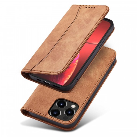 Magnet Fancy Case Fodral för iPhone 13 Pro Cover Card Plånbok Kortställ Brun