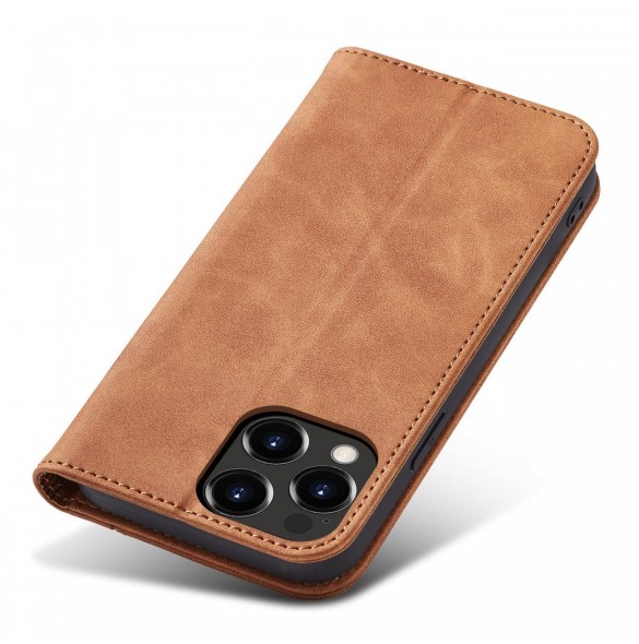 Magnet Fancy Case Fodral för iPhone 13 Pro Cover Card Plånbok Kortställ Brun