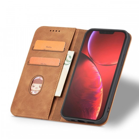 Magnet Fancy Case Fodral för iPhone 13 Pro Cover Card Plånbok Kortställ Brun