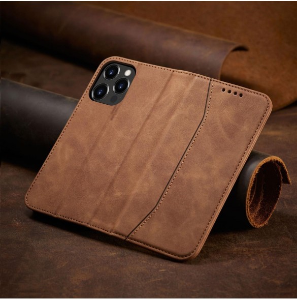 Magnet Fancy Case Fodral för iPhone 13 Pro Cover Card Plånbok Kortställ Brun