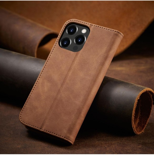 Magnet Fancy Case Fodral för iPhone 13 Pro Cover Card Plånbok Kortställ Brun
