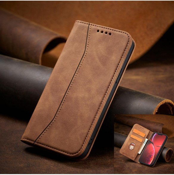 Magnet Fancy Case Fodral för iPhone 13 Pro Cover Card Plånbok Kortställ Brun