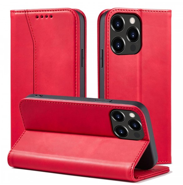 Magnet Fancy Case Fodral för iPhone 13 Pro Cover Card Plånbok Kortställ Röd