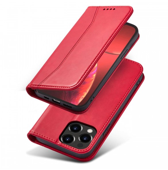 Magnet Fancy Case Fodral för iPhone 13 Pro Cover Card Plånbok Kortställ Röd