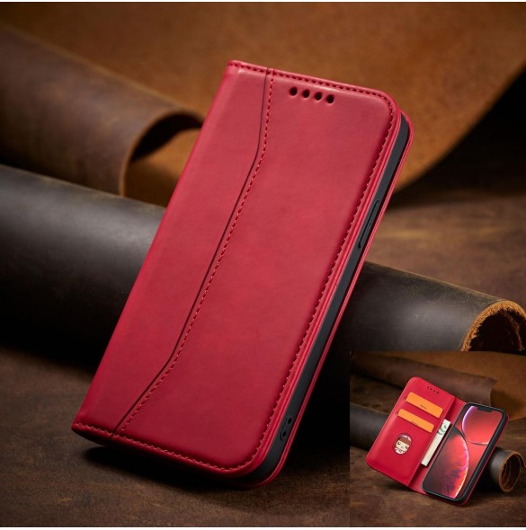 Magnet Fancy Case Fodral för iPhone 13 Pro Cover Card Plånbok Kortställ Röd