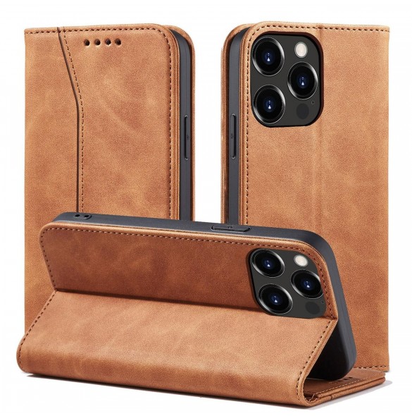 Magnet Fancy Case Fodral för iPhone 13 Pro Max Pouch Card Plånbok Korthållare Brun