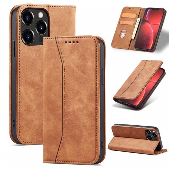 Magnet Fancy Case Fodral för iPhone 13 Pro Max Pouch Card Plånbok Korthållare Brun