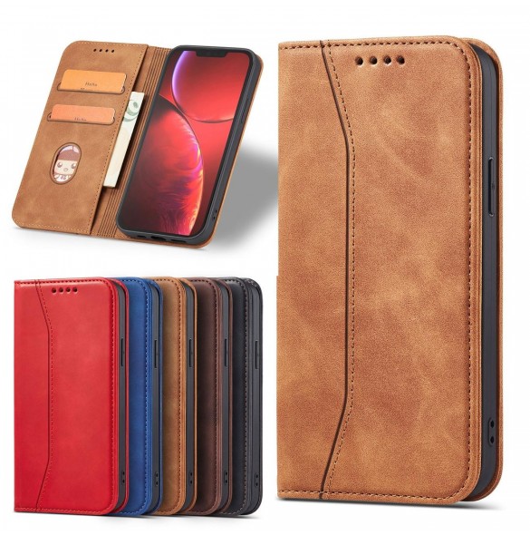 Magnet Fancy Case Fodral för iPhone 13 Pro Max Pouch Card Plånbok Korthållare Brun