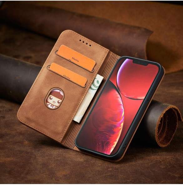 Magnet Fancy Case Fodral för iPhone 13 Pro Max Pouch Card Plånbok Korthållare Brun