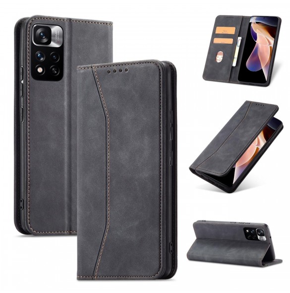 Magnet Fancy Case Fodral för Xiaomi Redmi Note 11 Pro Pouch Card Plånbok Korthållare Svart