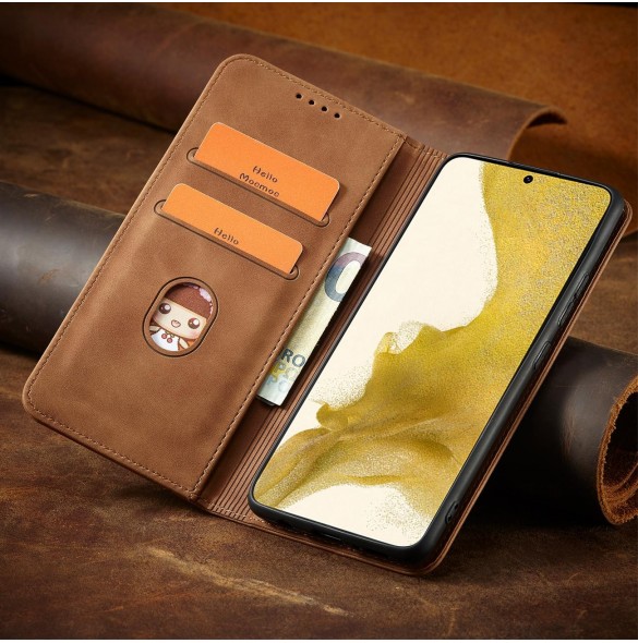 Magnet Fancy Case Fodral för Samsung Galaxy S22 + (S22 Plus) Plånbok Korthållare Brun