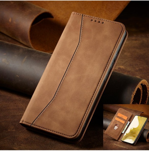 Magnet Fancy Case Fodral för Samsung Galaxy S22 + (S22 Plus) Plånbok Korthållare Brun