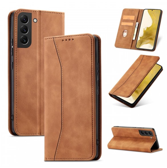 Magnet Fancy Case Fodral för Samsung Galaxy S22 + (S22 Plus) Plånbok Korthållare Brun