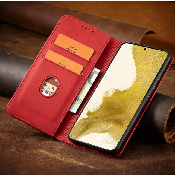 Magnet Fancy Case Fodral för Samsung Galaxy S22 + (S22 Plus) Plånbok Korthållare Röd