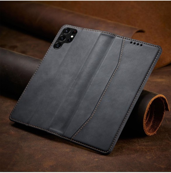 Magnet Fancy Case Fodral för Samsung Galaxy S22 Ultra Cover Card Plånbok Kortställ Svart
