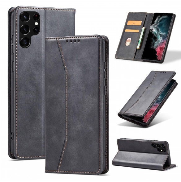 Magnet Fancy Case Fodral för Samsung Galaxy S22 Ultra Cover Card Plånbok Kortställ Svart