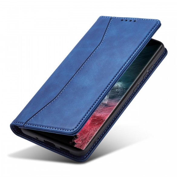 Magnet Fancy Case Fodral för Samsung Galaxy S22 Ultra Cover Card Plånbok Kortställ Blå