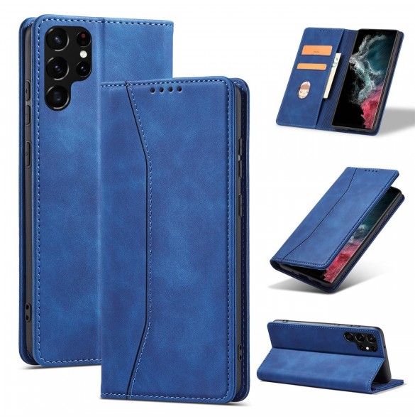 Magnet Fancy Case Fodral för Samsung Galaxy S22 Ultra Cover Card Plånbok Kortställ Blå