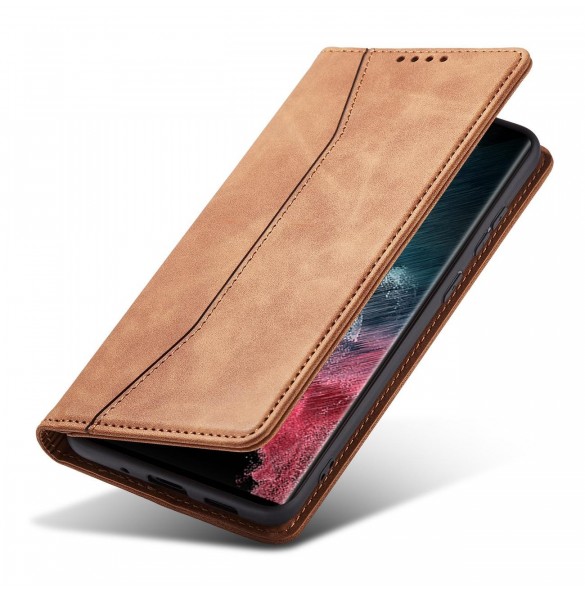 Magnet Fancy Case Fodral för Samsung Galaxy S22 Ultra Cover Card Plånbok Kortställ Brun