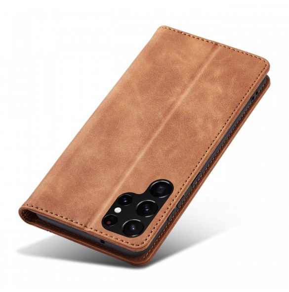 Magnet Fancy Case Fodral för Samsung Galaxy S22 Ultra Cover Card Plånbok Kortställ Brun