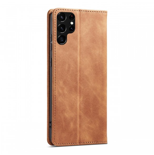 Magnet Fancy Case Fodral för Samsung Galaxy S22 Ultra Cover Card Plånbok Kortställ Brun